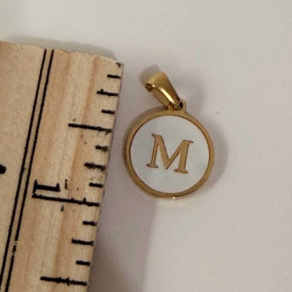 Stainless Steel Gold & Mother-of-Pearl “M” Initial Pendant Necklace - Picture 3 of 3
